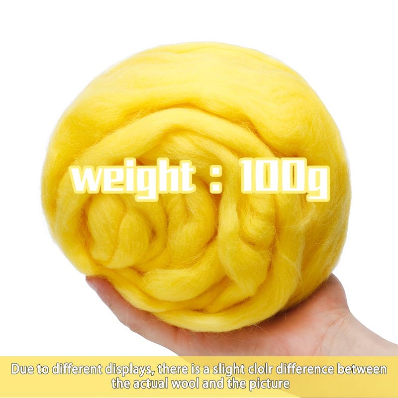 JUPEAN 3.53oz Wool Roving, Wool Felting Supplies, Pure Wools, Chunky Yarn, Spinning Wool Roving for Needle Felting Wet Felting DIY Hand Spinning (Bright Yellow) - Image 2